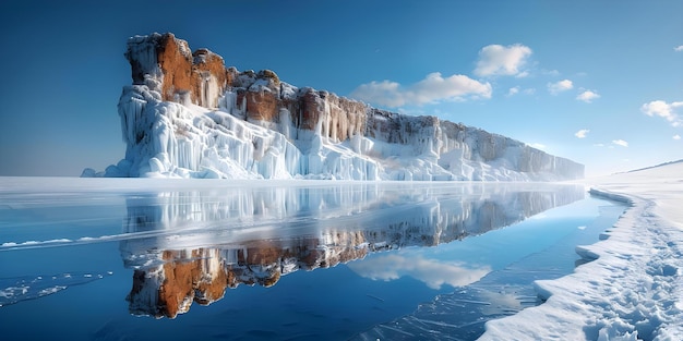 Frozen scene of Ogoy Island in Lake Baikal with rock formation Concept Landscape Photography Frozen Lake Baikal Ogoy Island Rock Formation Scenic Beauty