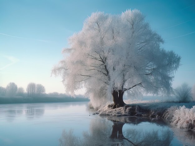 Frozen Serenity IceCovered Tree and Water Inspired Photo