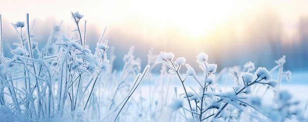 Frozen snowy grass winter natural abstract background beautiful winter landscape