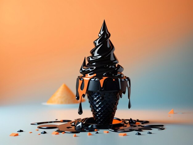 Frozen sorcery witch hat made of black ice cream cone with melting magic