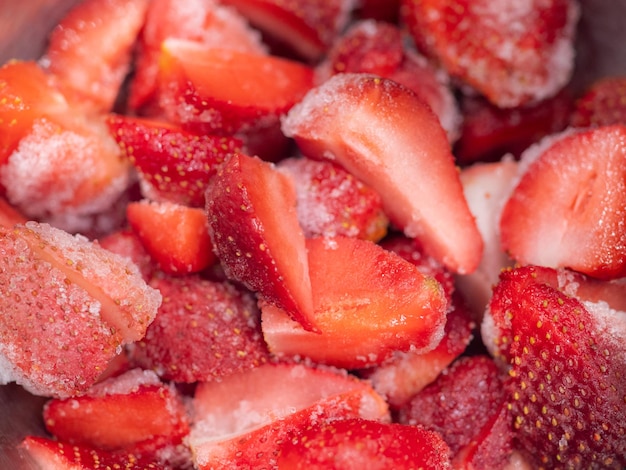 Frozen strawberries cut into halfs and big pieces