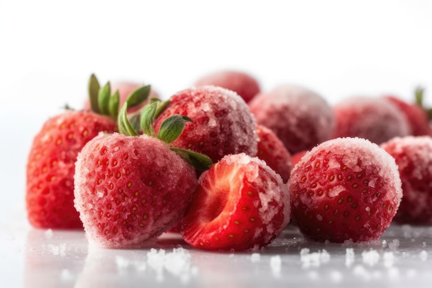 Frozen Strawberries On White Background Generative AI