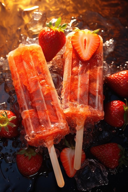 Frozen strawberry popsciles