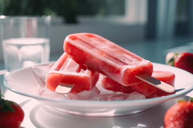 Frozen strawberry popsicles AI generative