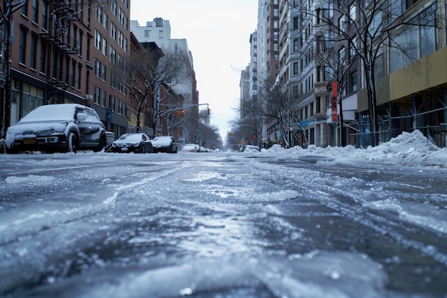 A frozen street in the city result of global warming and climate change