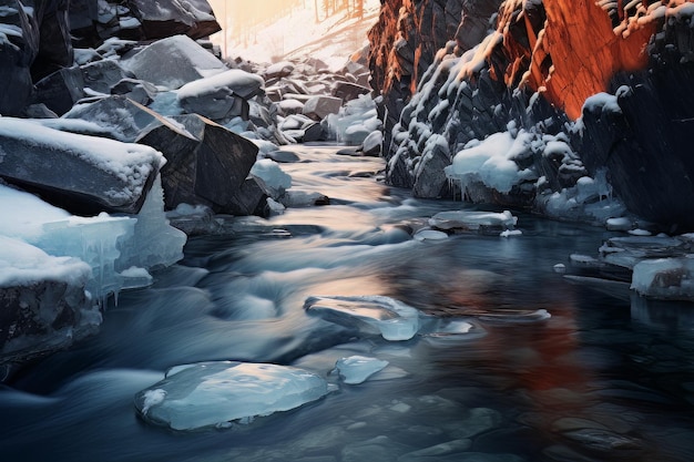 얼어붙은 평온한 얼음 물 사진