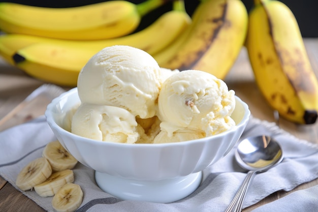 Замороженное угощение Сладкое банановое мороженое Наслаждайтесь сливочным фруктовым и освежающим десертом, не содержащим молочных продуктов и веганским Генеративный ИИ