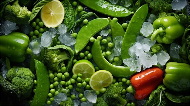 Photo frozen vegetables background top view closeup copy space