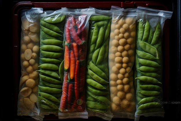 Frozen vegetables in a bag in the freezer