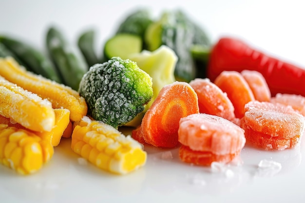 Frozen vegetables on white background