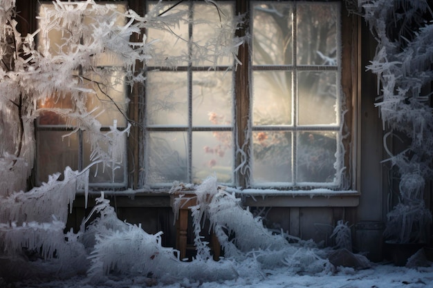 Frozen window in winter