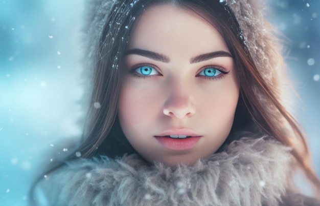Замороженная зимняя девушка, холодная праздничный отпуск Generate Ai
