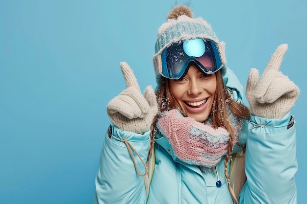 写真 冬の間暖かい服を着た冷凍した女性