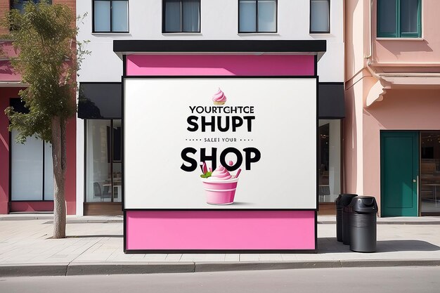 Photo frozen yogurt shop marquee signboard mockup with blank white empty space for placing your design