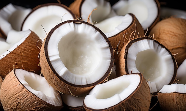 Fruit achtergrond exotische gehakte verse kokosnoten close-up Selectieve soft focus
