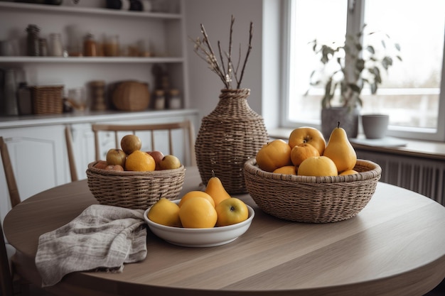 Fruit basket dining room table Decor natural Generate Ai