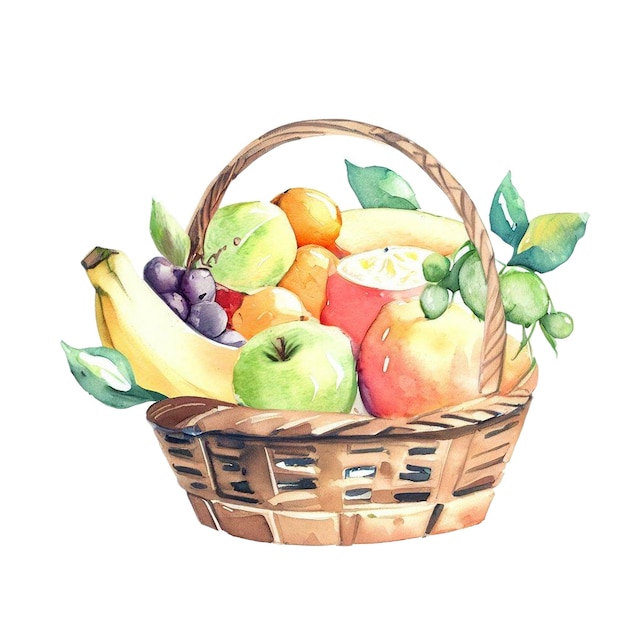 Fruit Basket Watercolor Clipart