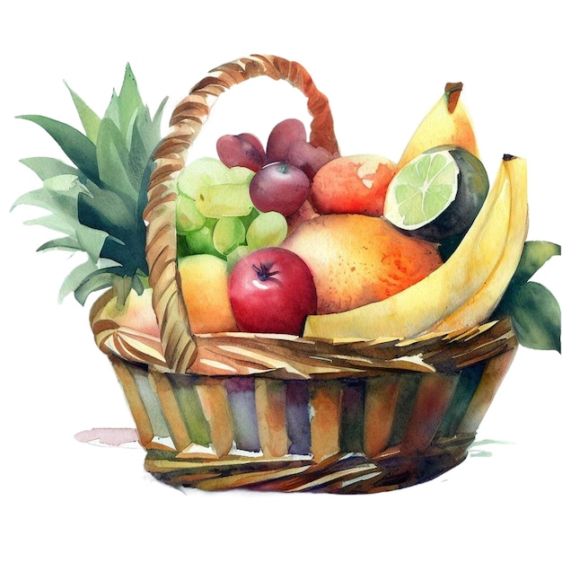 Fruit Basket Watercolor Clipart