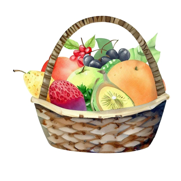 Fruit Basket Watercolor Clipart