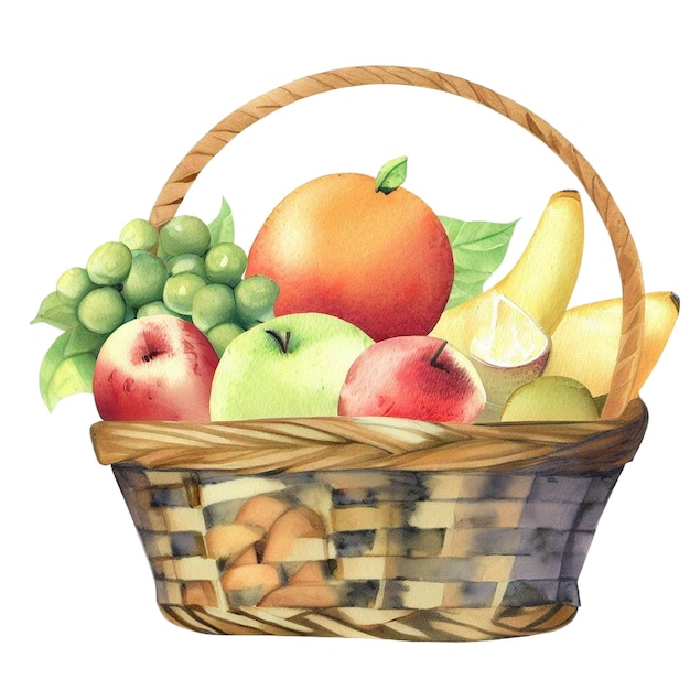 Fruit Basket Watercolor Clipart