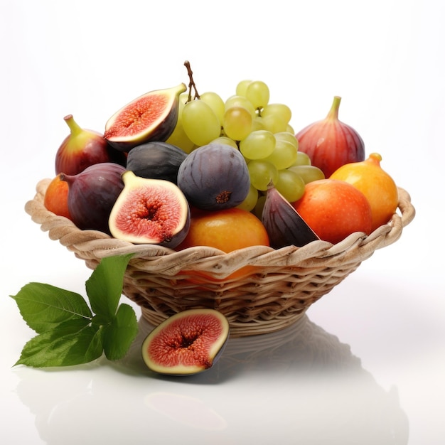 Fruit basket with figs and apricots in a glass basket isolated Generative AI