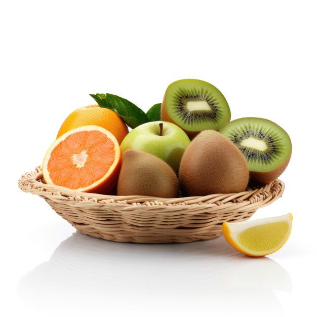 Fruit basket with kiwis and grapefruits isolated Generative AI