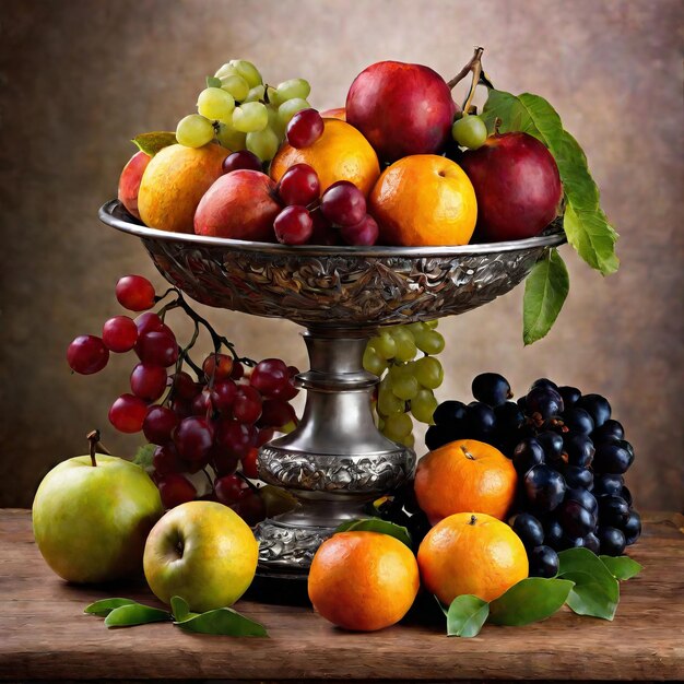 fruit and berries in metal bowl on black background fruit and berries in metal bowl on black ba