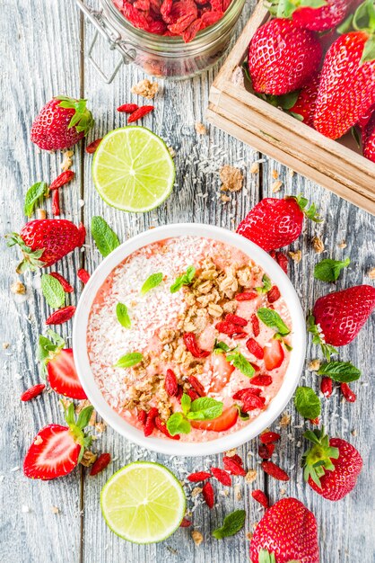 Fruit and berry breakfast smoothie bowl