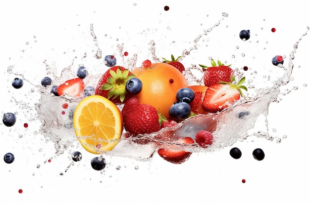 Photo fruit blend spatters on white background