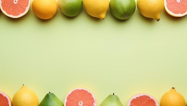 Photo fruit border on green background