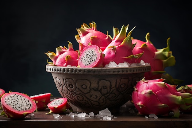 Photo fruit bowl containing bathed dragonfruits
