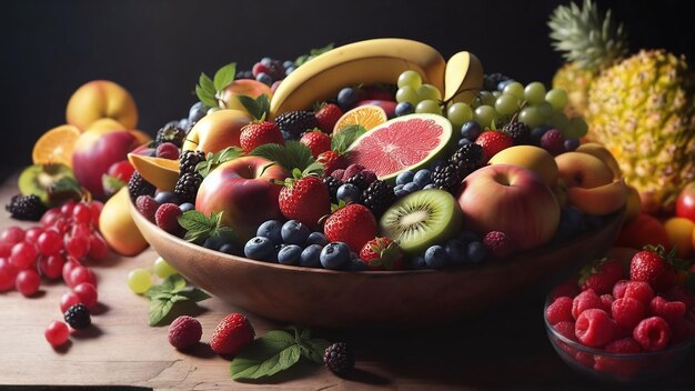 Фото Иллюстрация, сгенерированная искусственным интеллектом fruit bowl fiesta