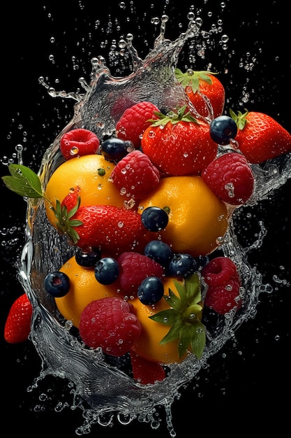 A fruit bowl filled with water and fruit.