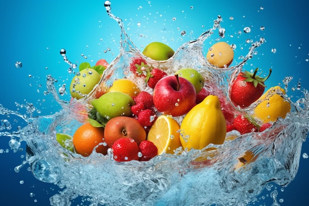 Fruit in a bowl with water splash