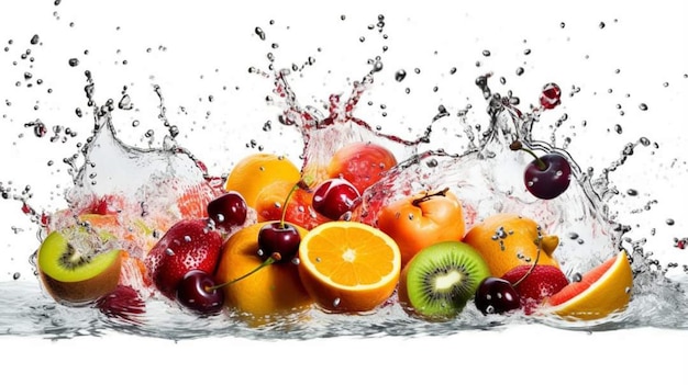 Fruit in a bowl with water splashing up