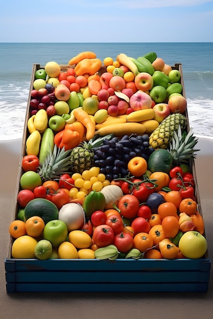 Fruit box with black grey red blue orange white brown pink yellow green purple maroon