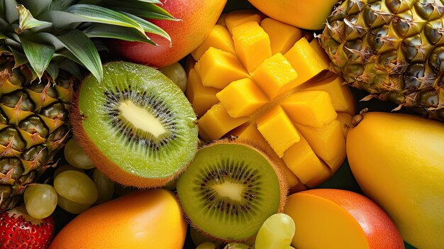 Fruit buffet icon Sweetness vitamins freshness taste grapefruit apples pineapple mango grapes citrus pomegranate raspberry Generated by AI