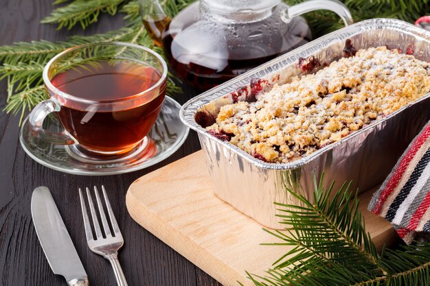 Fruit cake in a rectangular pan