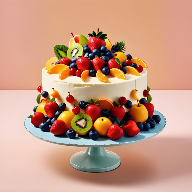 Photo fruit cake with cream and berries 3d illustration sweet dessert