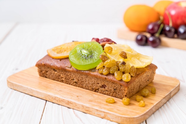 fruit cake on wood