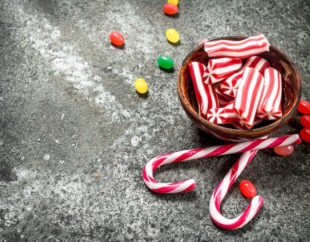 Fruit candies in a bowl.