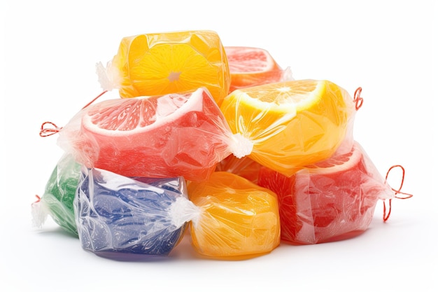 Fruit candies in a wrapper isolated