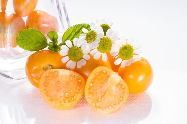 Fruit of cape gooseberry uvilla aguaymanto on white background Physalis peruviana