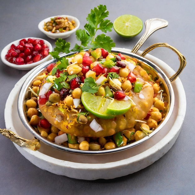 Photo fruit chaat is a tangy indian dish made by combining chilled juicy fruits like apples bananas oranges grapes with salt and mild spices