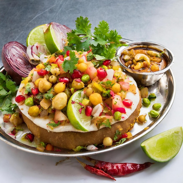 Photo fruit chaat is a tangy indian dish made by combining chilled juicy fruits like apples bananas oranges grapes with salt and mild spices