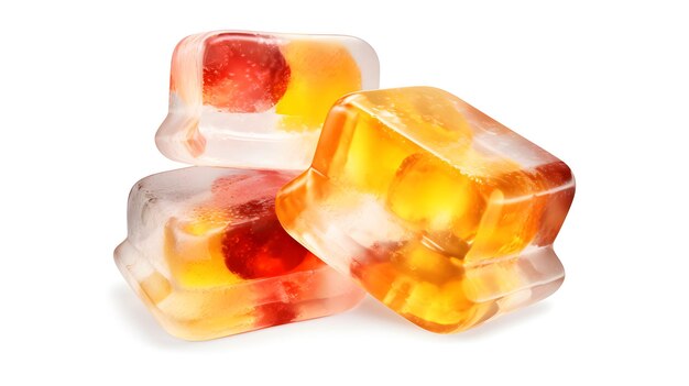 fruit chunks in jelly pieces isolated on a white background AIgenerated