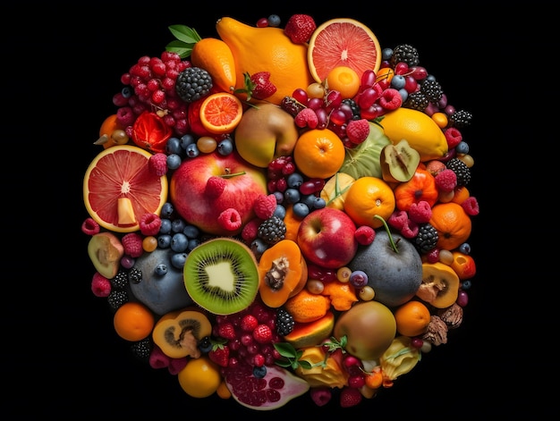 A fruit circle with a black background