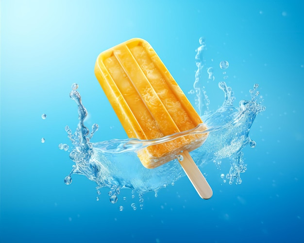 fruit colorful popsicles ice cream on blue background with splash