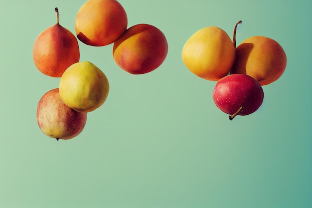 Fruit composition in the sky Hovering apples flying in the air