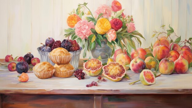 Photo fruit and cupcakes a delightful painting of rural life